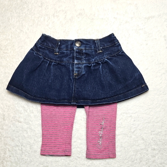 Calvin Klein Baby Girl's Denim Skirt with Pink Leggings 12 Months - Picture 1 of 3
